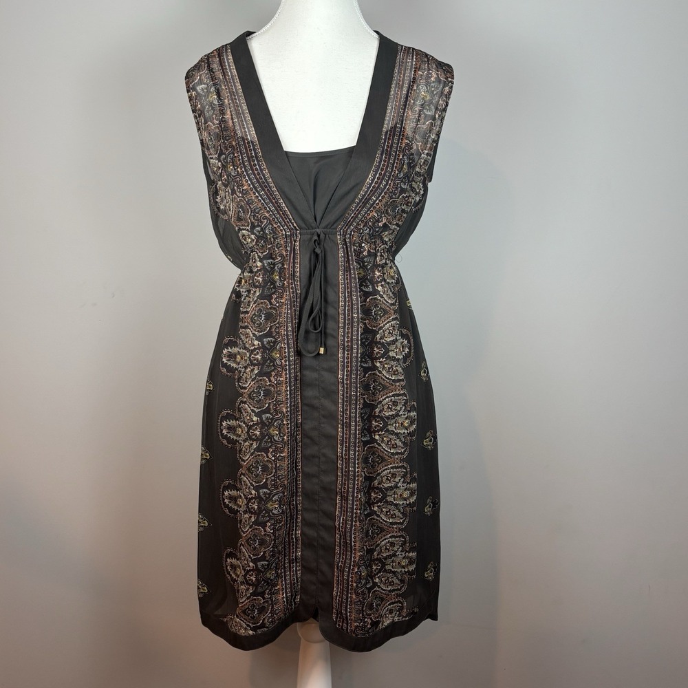 Medina Women's Brown‎ Paisley Y2K Babydoll Lined Dress Women's Size Small boho